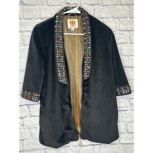 Ameri Mode Women's Vintage Open Front Jacket Beaded Collar & Cuff Lined SZ Small